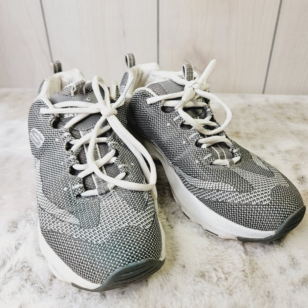 Skechers D'Lites Women's 7.5 Gray White Silver Sparkle Sneakers Athletic‎ Shoes